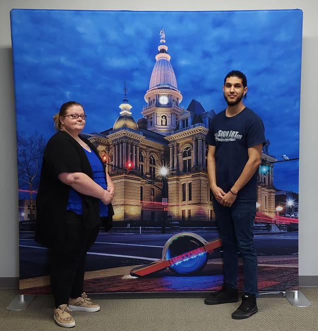 8x8 tension fabric pillowcase backdrop with seamless design