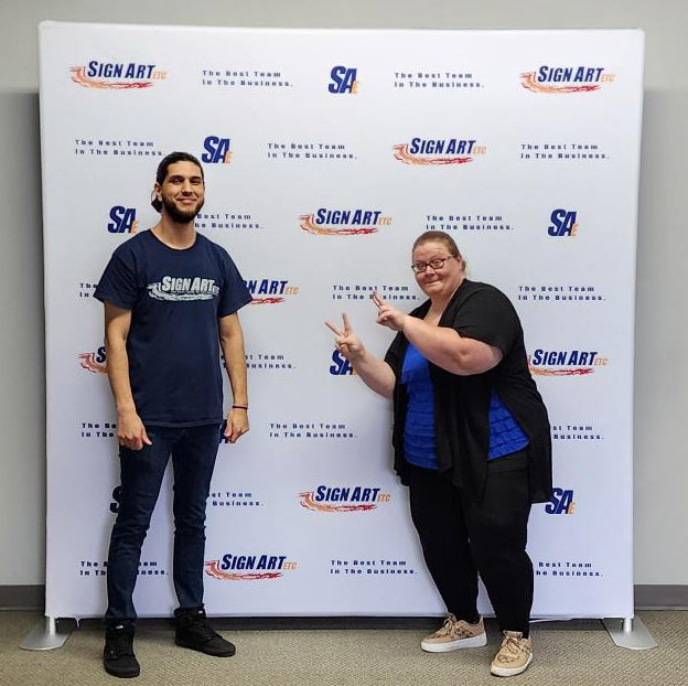 Tension fabric backdrop showing wrinkle-free pillowcase construction
