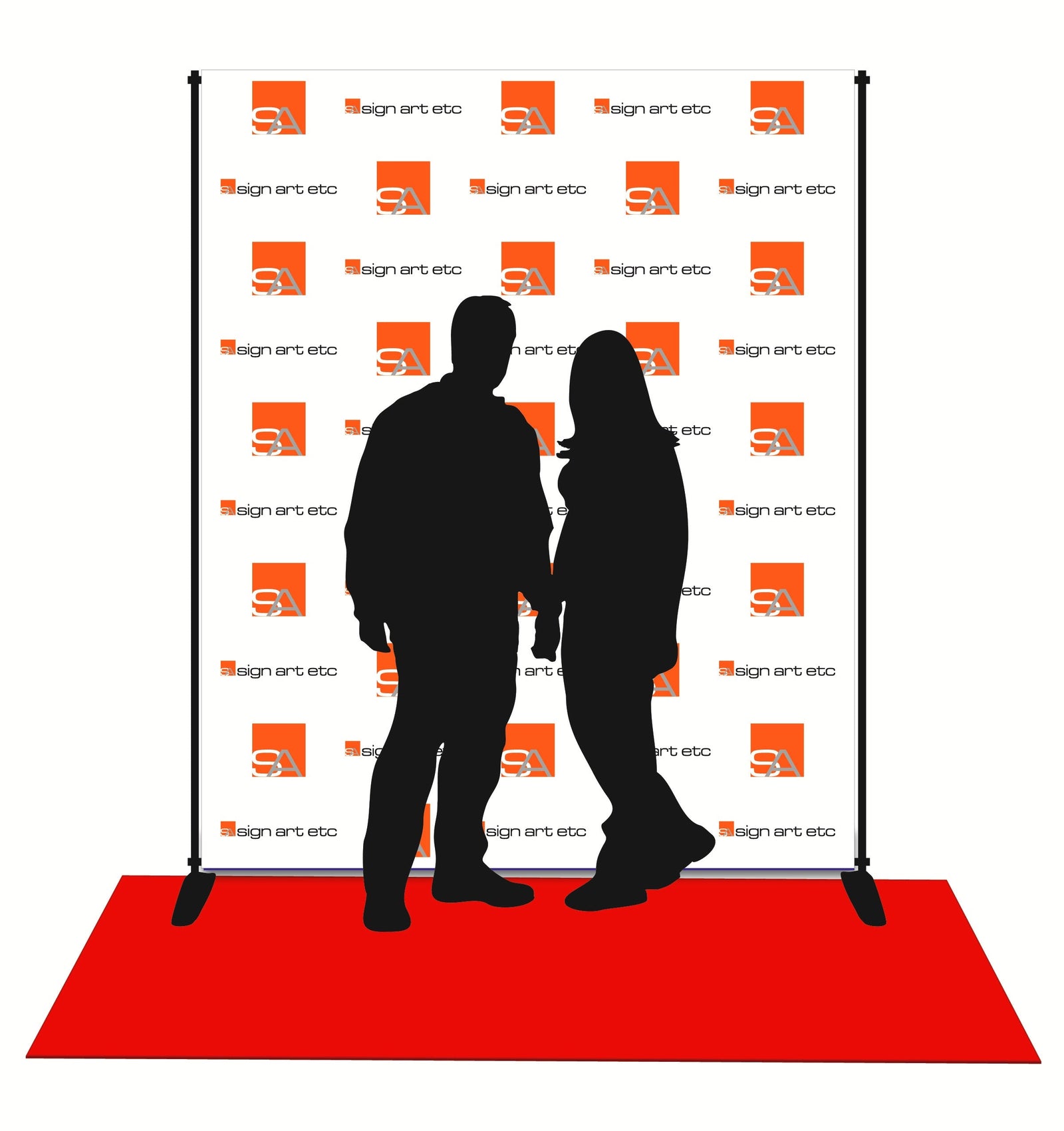 Sign Art Etc 8x6 vinyl step and repeat backdrop with stand and red carpet — complete event package — signartetc.com