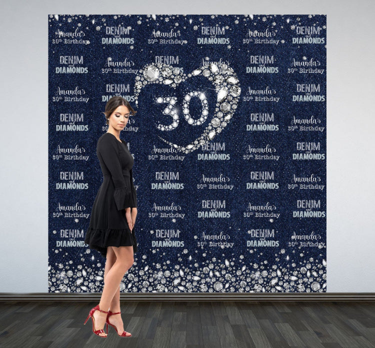 Custom vinyl step and repeat backdrop with diamond pattern for birthday party