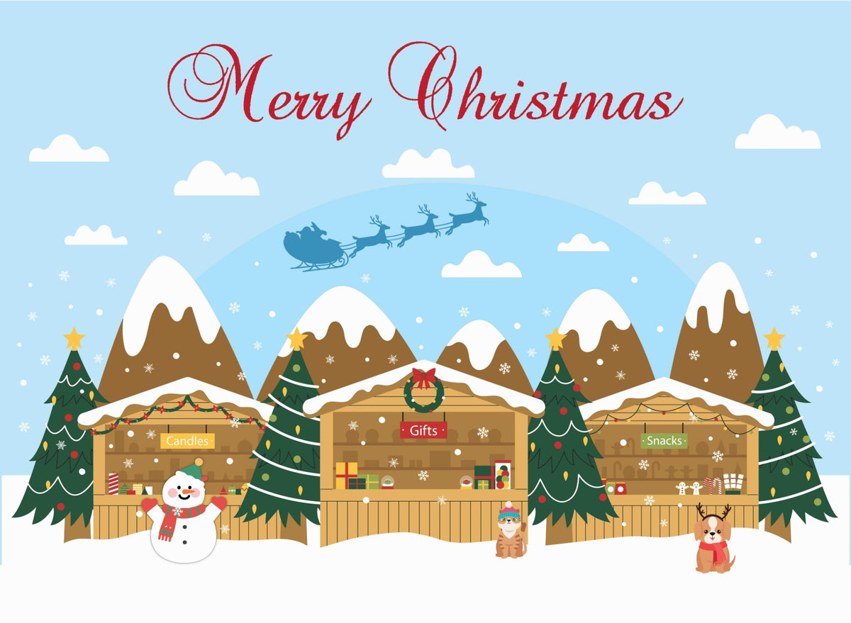 8x10 Christmas Village Shopping Scene Backdrop - Holiday Step and Repeat Banner