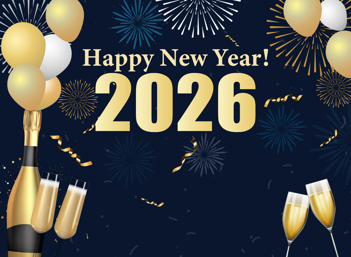 8x10 Happy New Year 2026 Ultimate Celebration Backdrop - Holiday Step and Repeat Banner
