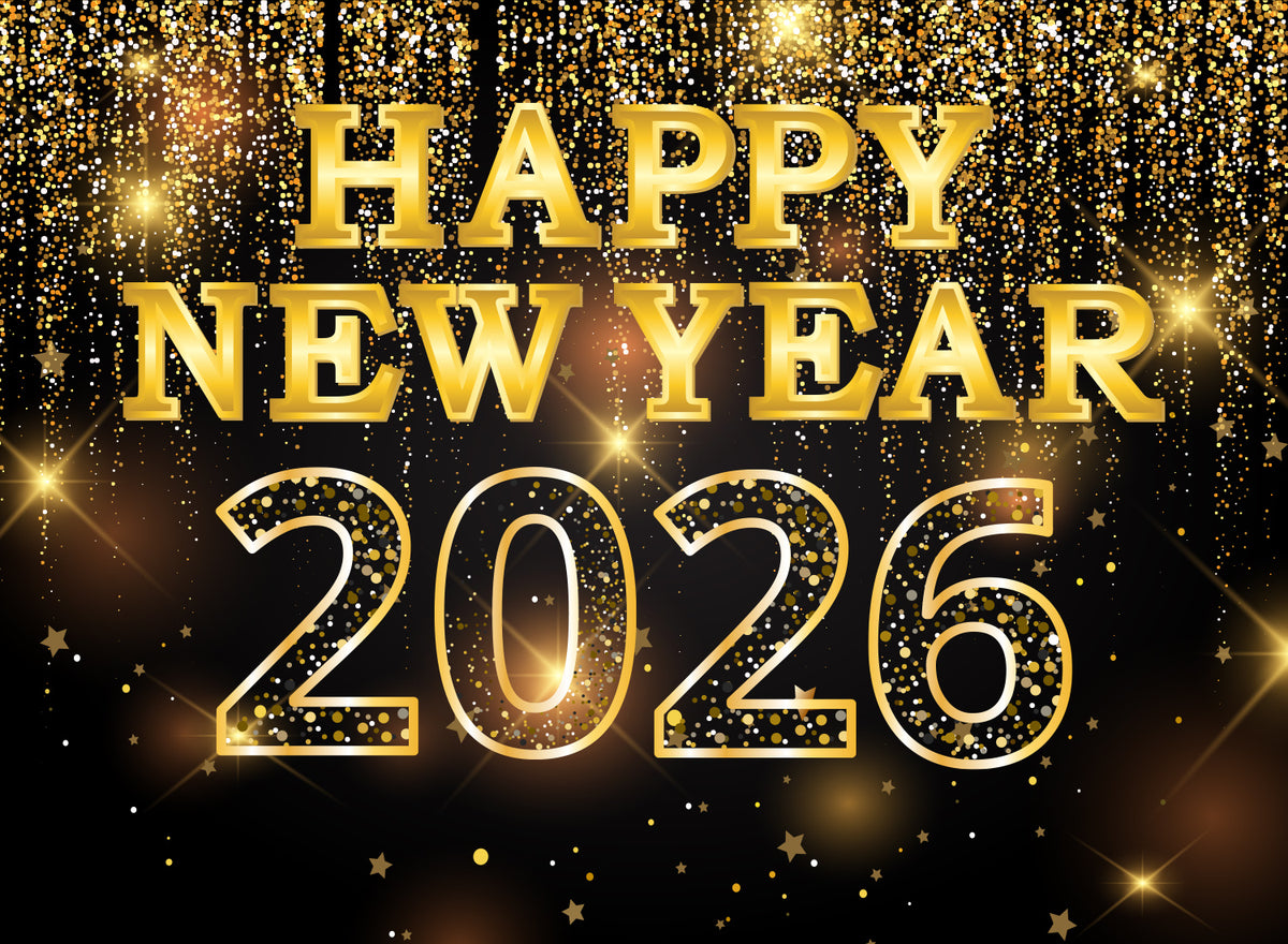 8x10 Happy New Year 2026 Bold Gold Backdrop - Holiday Step and Repeat Banner