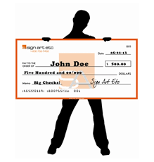 22 x 44 Big Check with PVC backer - giant check, promotional check, charity events, award shows