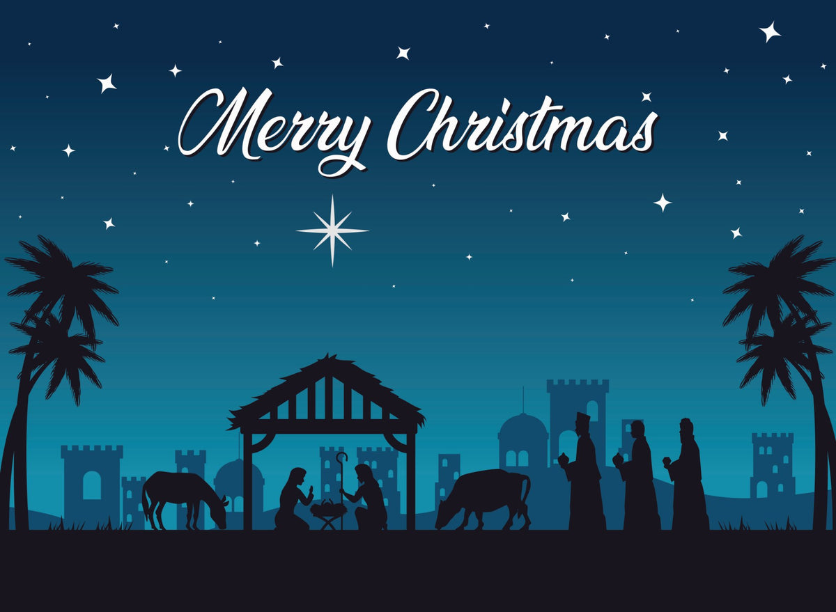 8x10 Nativity Scene Backdrop - Christmas Step and Repeat Banner